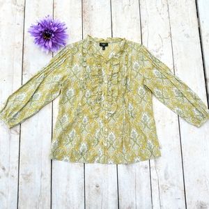 Talbots 2P Green Paisley Ruffle Tunic Top